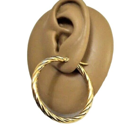 1 1/2 Inch 42mm Swirl Hoop Pierced Post Earrings Gold Tone - Picture 2 of 6